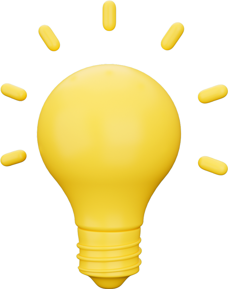 Gelbe Glühbirne mit Strahlen, Symbol für Idee oder Inspiration