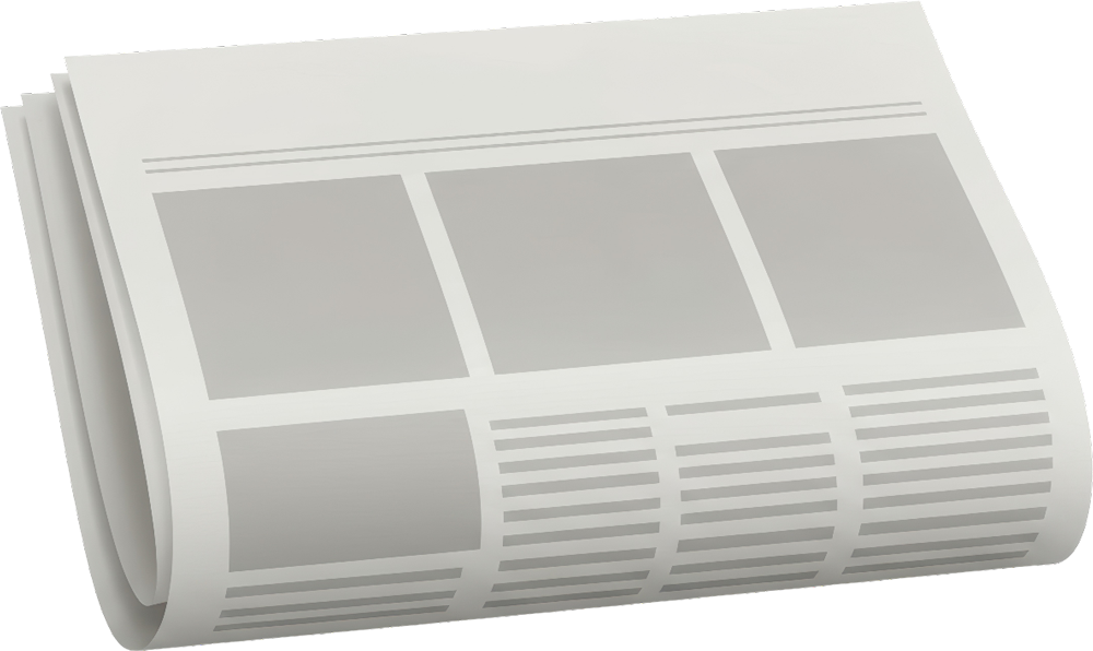 Zusammengelegte Zeitung mit mehreren Spalten und Textblöcken