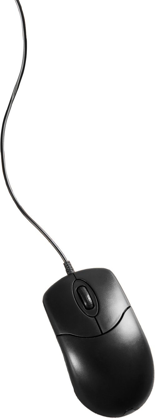 Schwarze Kabelmaus mit Kabel, von oben fotografiert