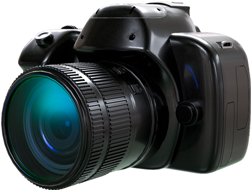 Schwarze Spiegelreflexkamera mit großem Objektiv